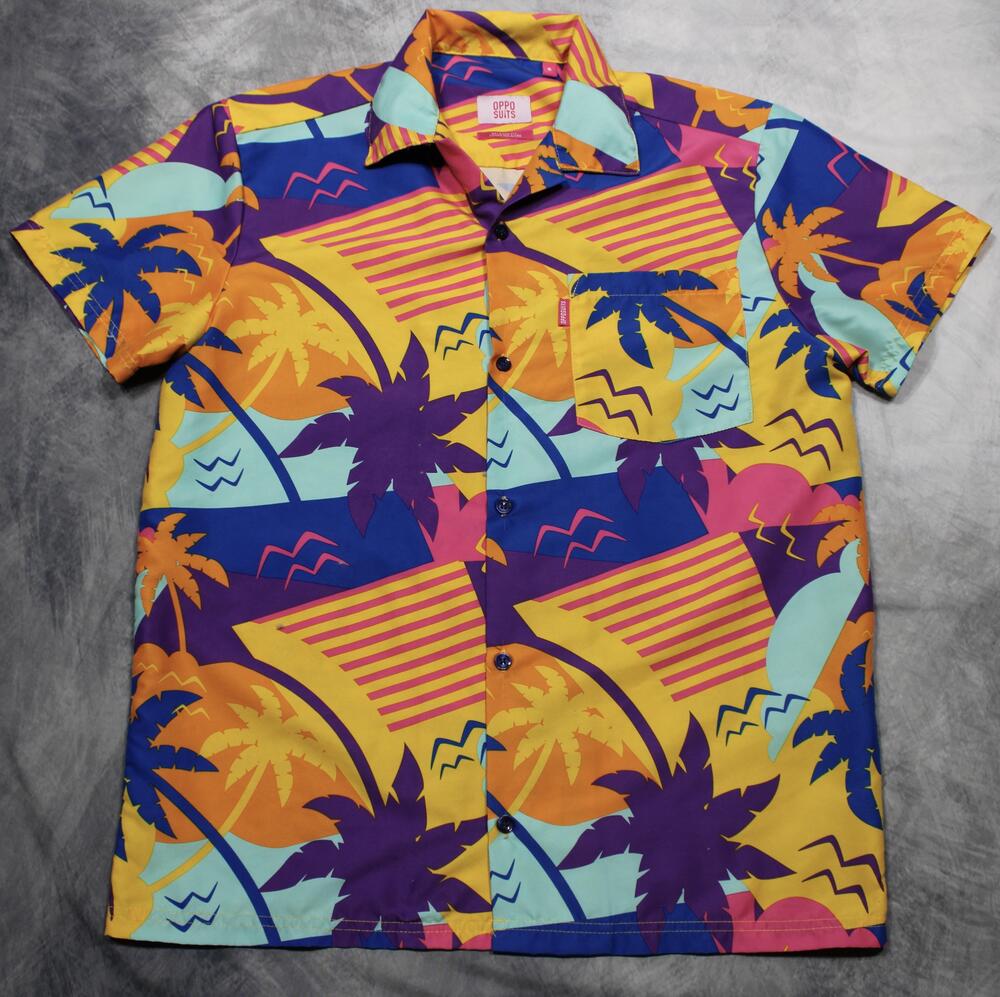 OppoSuits Shirt Mens S Multicolor Hawaiian Short Sleeve Button Up 80's Style